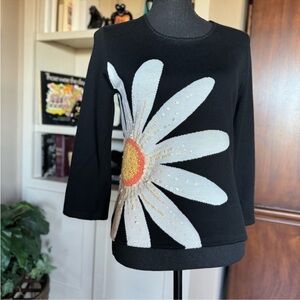 Smitten Sequin Daisy Black Sweater‎